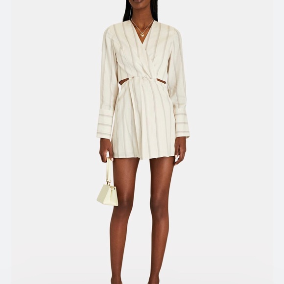 ANNA QUAN HARLEY CUT-OUT STRIPED MINI SHIRT DRESS